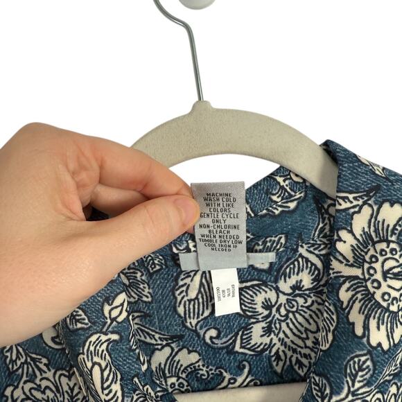 Catherines Blue Floral Sheer Button Front Dress Preppy Womens Plus 0x 14/16W - Picture 5 of 6